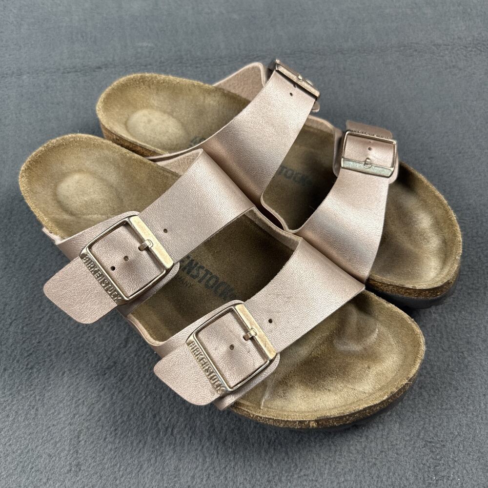 Birkenstock Arizona Sandals Womens 40 Rose Gold Metallic Two Strap Slide Shoes